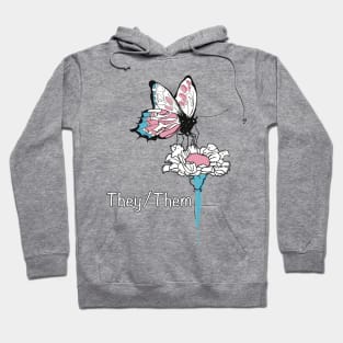 They/Them Trans colors butterfly on daisy flower shirt Hoodie